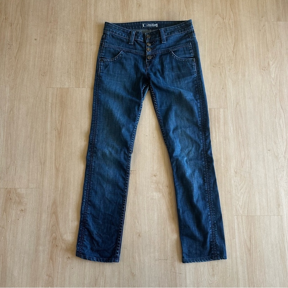 Hudson Button Fly Mid Rise Dark Wash Straight Leg Denim Jeans